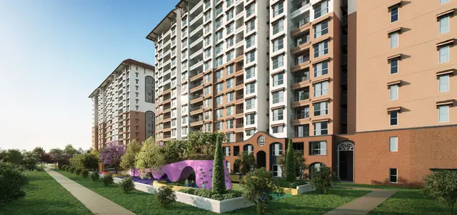 Tower podium garden with purple arches
